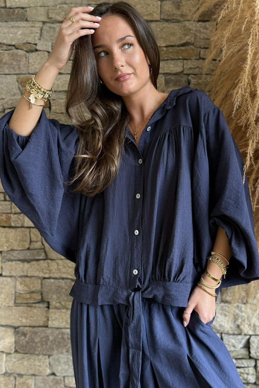 Basso Tie Smock Blouse Navy /9=